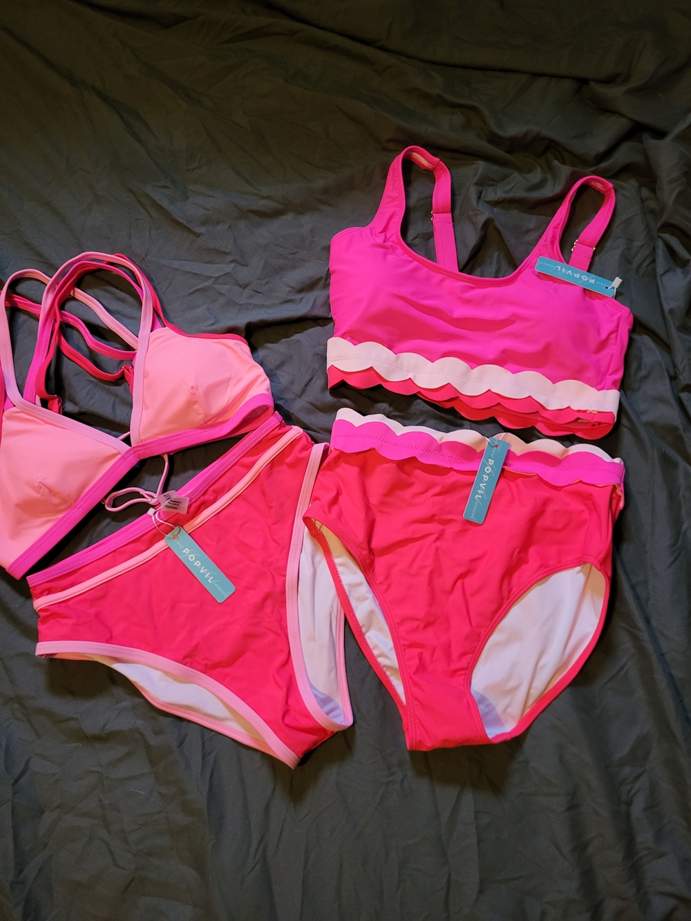 Popvil Pink Scalloped High-Waist Bikini Set Lot Small NWT